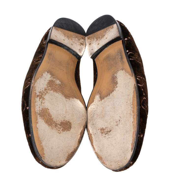 Pre Owned Gucci Brown GG Velvet Jordaan Loafers Size 40