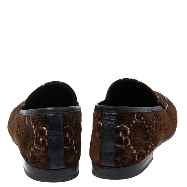 Pre Owned Gucci Brown GG Velvet Jordaan Loafers Size 40