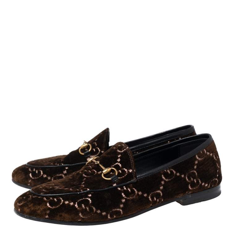 Pre Owned Gucci Brown GG Velvet Jordaan Loafers Size 40