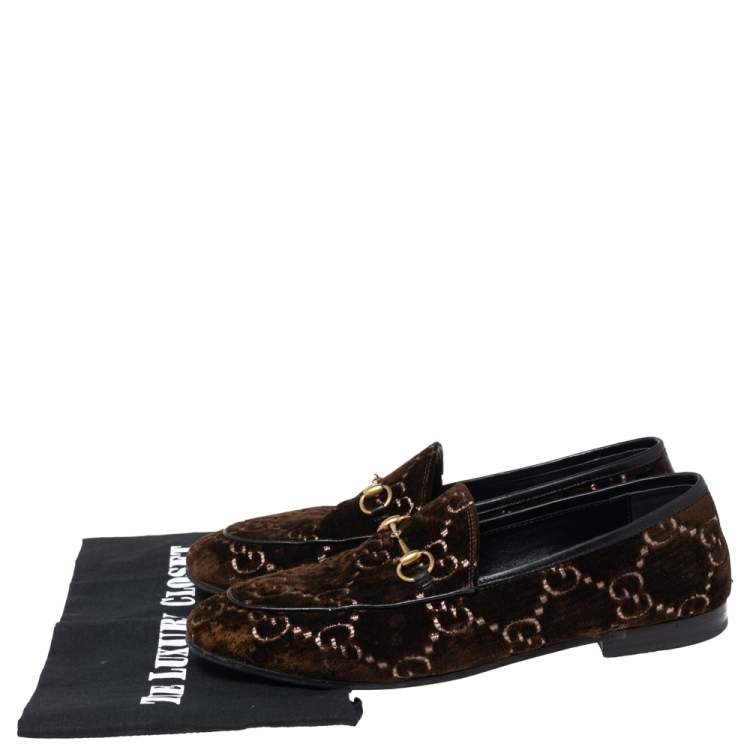 Pre Owned Gucci Brown GG Velvet Jordaan Loafers Size 40