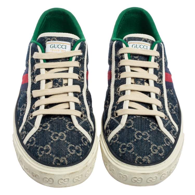 Pre Owned Gucci Blue Denim GG Web  Ace Sneakers Size 44