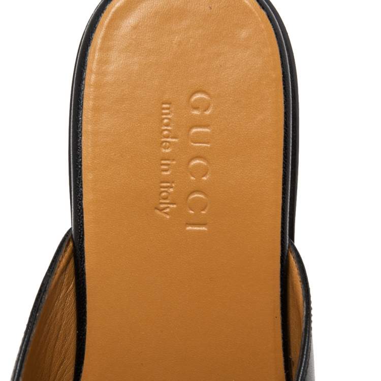 Pre Owned Gucci Black Leather GG Web Princetown Slide Mules Size 41