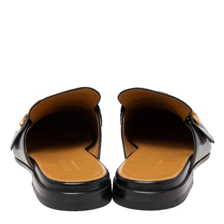 Pre Owned Gucci Black Leather GG Web Princetown Slide Mules Size 41