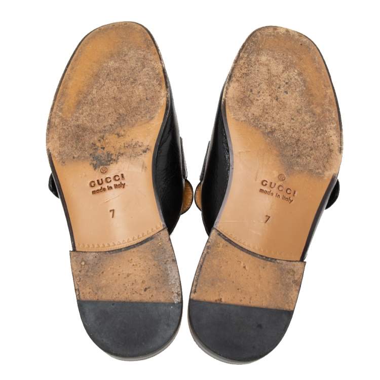 Pre Owned Gucci Black Leather GG Web Princetown Slide Mules Size 41