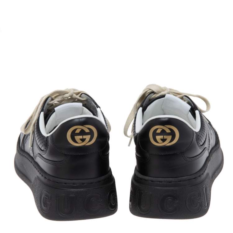 Pre Owned Gucci Black GG Embossed Leather Lace Up Sneakers Size 44