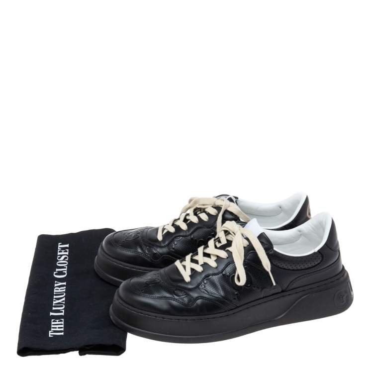 Pre Owned Gucci Black GG Embossed Leather Lace Up Sneakers Size 44