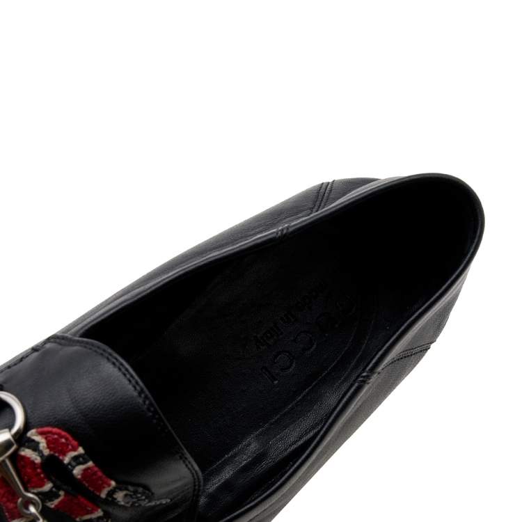 Pre Owned Gucci Black Leather Brixton Horsebit Snake Embroidered Loafers Size 42