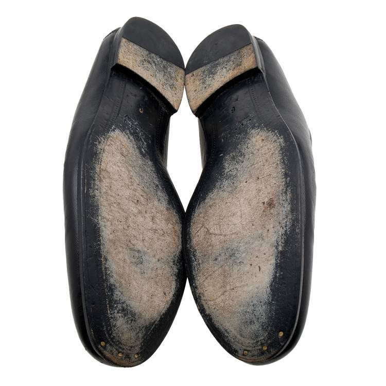 Pre Owned Gucci Black Leather Brixton Horsebit Snake Embroidered Loafers Size 42