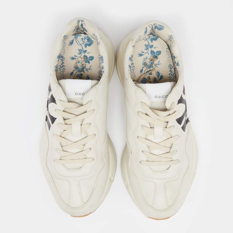Pre Owned Gucci Off White Leather Rhyton NY Yankees Low Top Sneakers Size 41