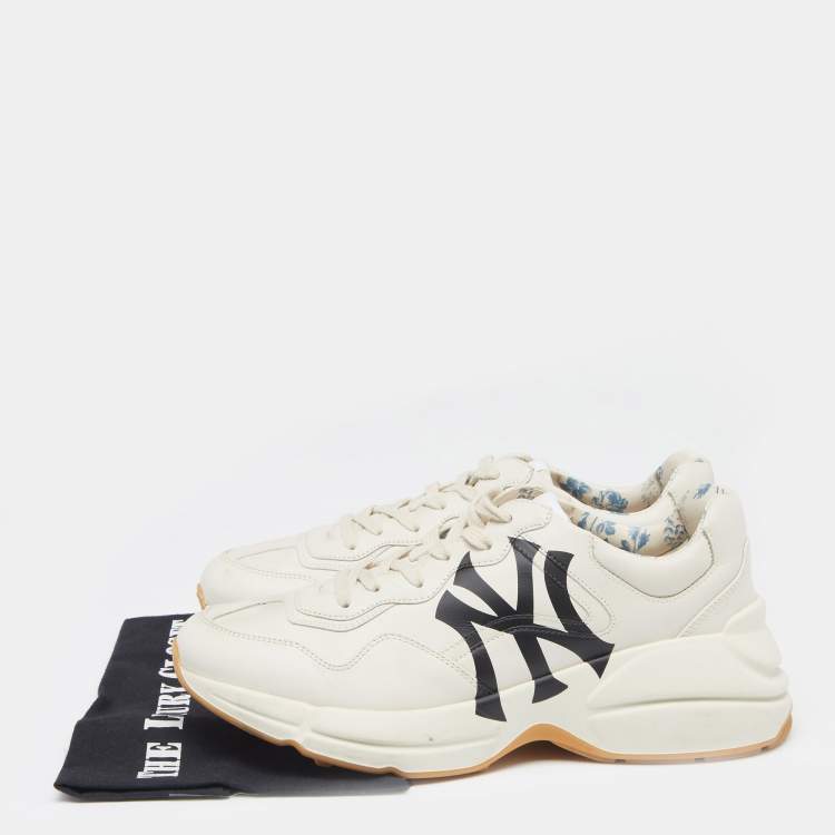 Pre Owned Gucci Off White Leather Rhyton NY Yankees Low Top Sneakers Size 41