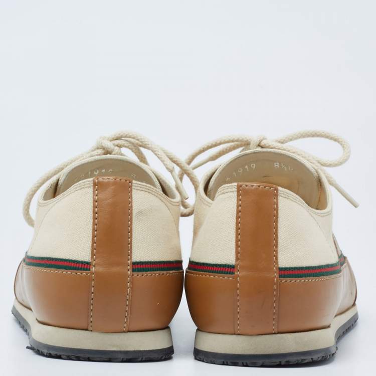 مملوكة مسبقًا Gucci Cream/Brown Leather And Canvas Lace Up  Sneakers Size 42