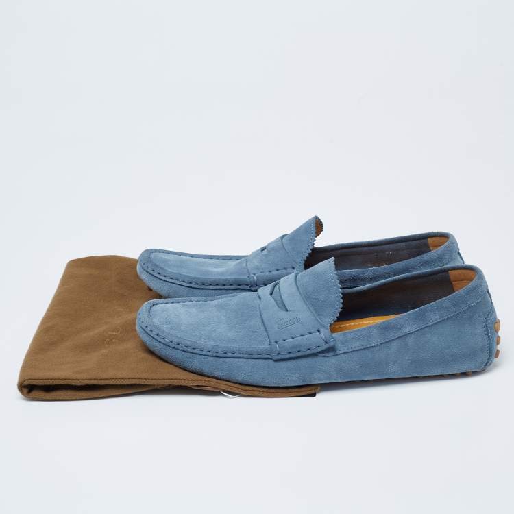 Pre Owned Gucci Blue Suede  Slip On Driving Loafers Size 42.5