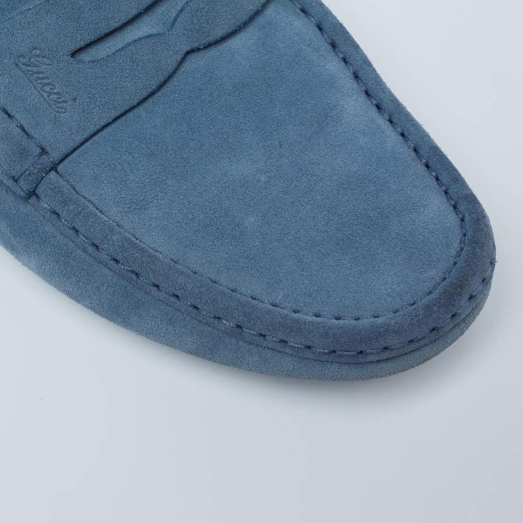 Pre Owned Gucci Blue Suede  Slip On Driving Loafers Size 42.5