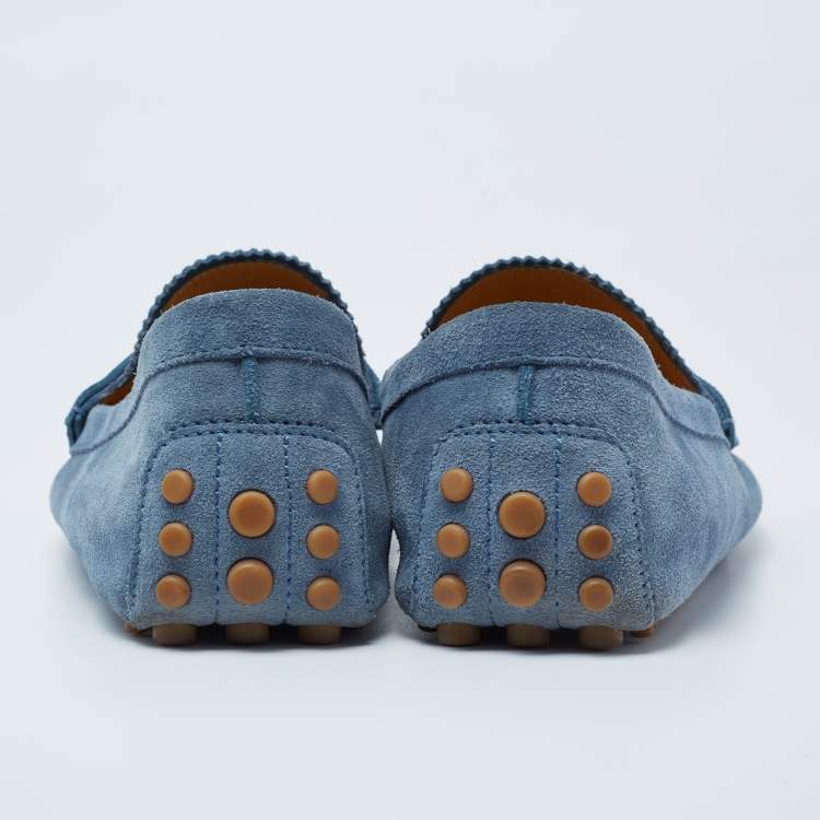 Pre Owned Gucci Blue Suede  Slip On Driving Loafers Size 42.5
