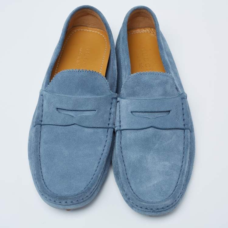 Pre Owned Gucci Blue Suede  Slip On Driving Loafers Size 42.5