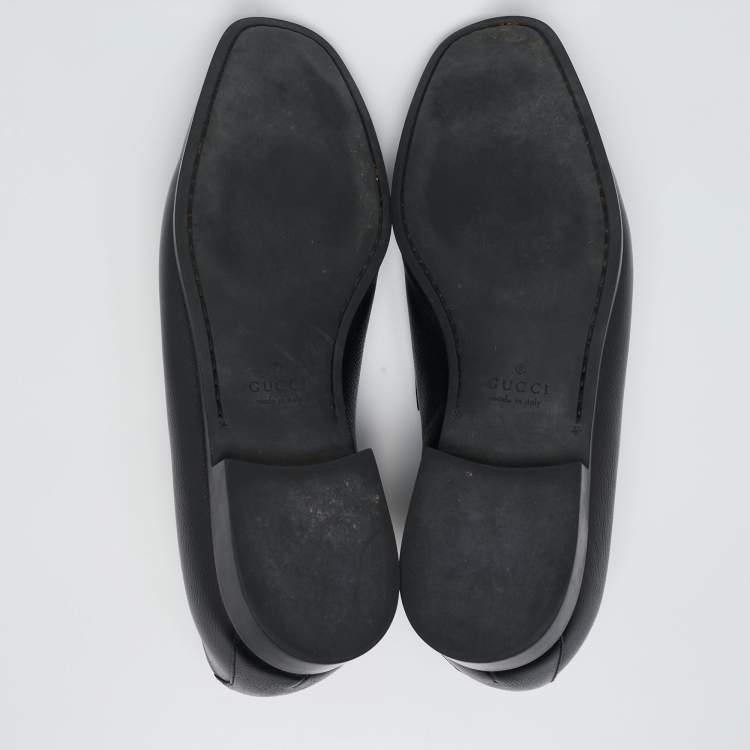 Pre Owned Gucci Black Leather Web Slip On Loafers Size 41.5