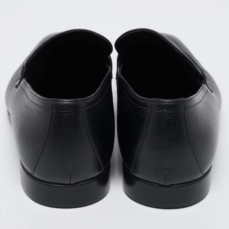 Pre Owned Gucci Black Leather Web Slip On Loafers Size 41.5