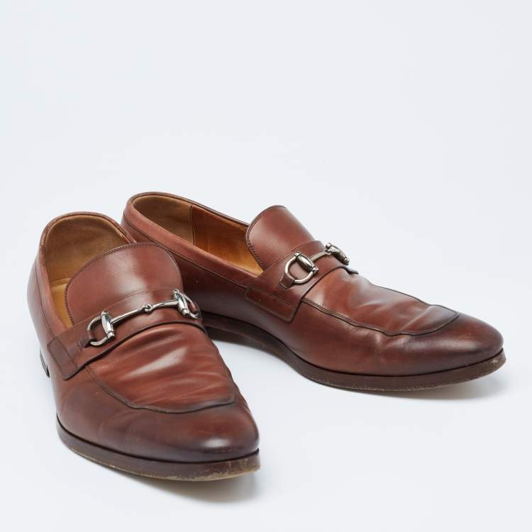 Pre Owned Gucci Brown Ombre Leather Horsebit Loafers Size 44