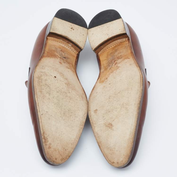 Pre Owned Gucci Brown Ombre Leather Horsebit Loafers Size 44