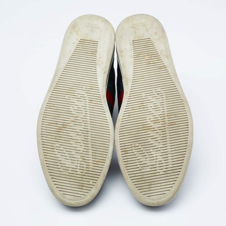 Pre Owned Gucci Black Guccissima Leather Web Detail High-Top Sneakers  Size 41.5 