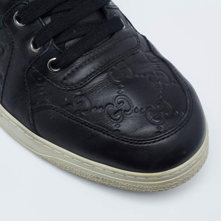 Pre Owned Gucci Black Guccissima Leather Web Detail High-Top Sneakers  Size 41.5 
