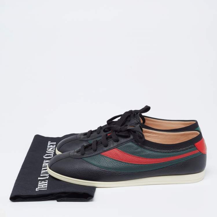 Pre Owned Gucci Black Leather Falacer Web Low-Top Sneakers Size 41.5