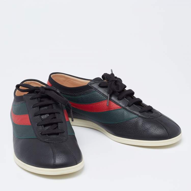 Pre Owned Gucci Black Leather Falacer Web Low-Top Sneakers Size 41.5