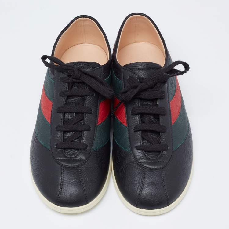 Pre Owned Gucci Black Leather Falacer Web Low-Top Sneakers Size 41.5