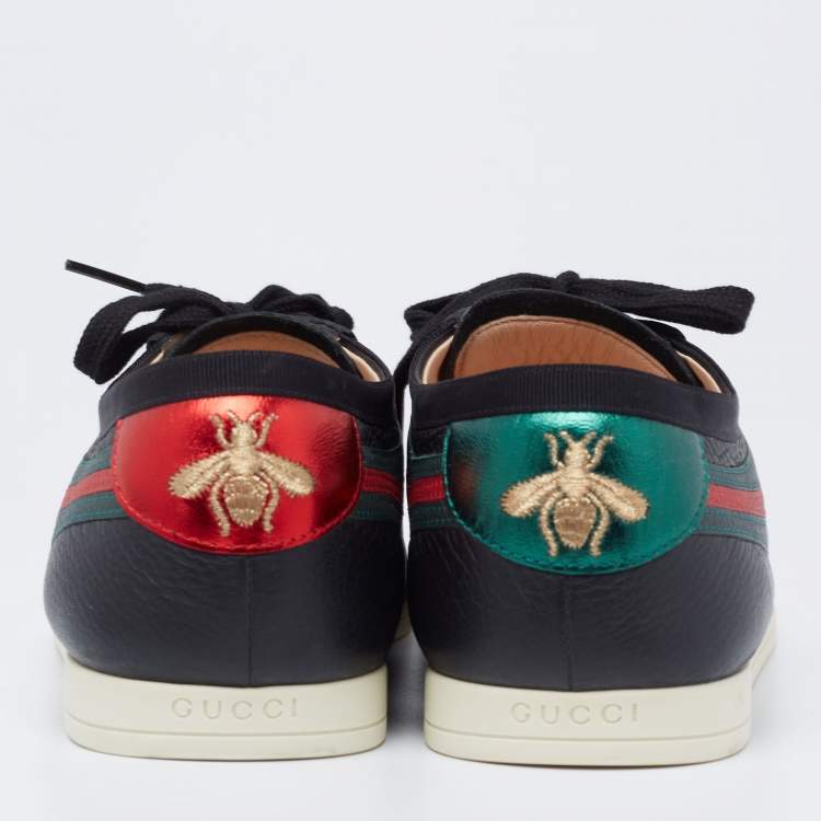 Pre Owned Gucci Black Leather Falacer Web Low-Top Sneakers Size 41.5