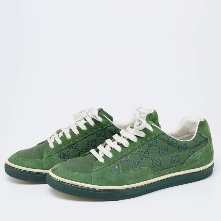 Pre Owned Gucci Green Suede and GG Canvas Low-Top Sneakers Size 41.5