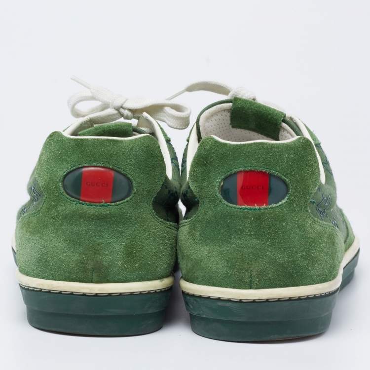 Pre Owned Gucci Green Suede and GG Canvas Low-Top Sneakers Size 41.5