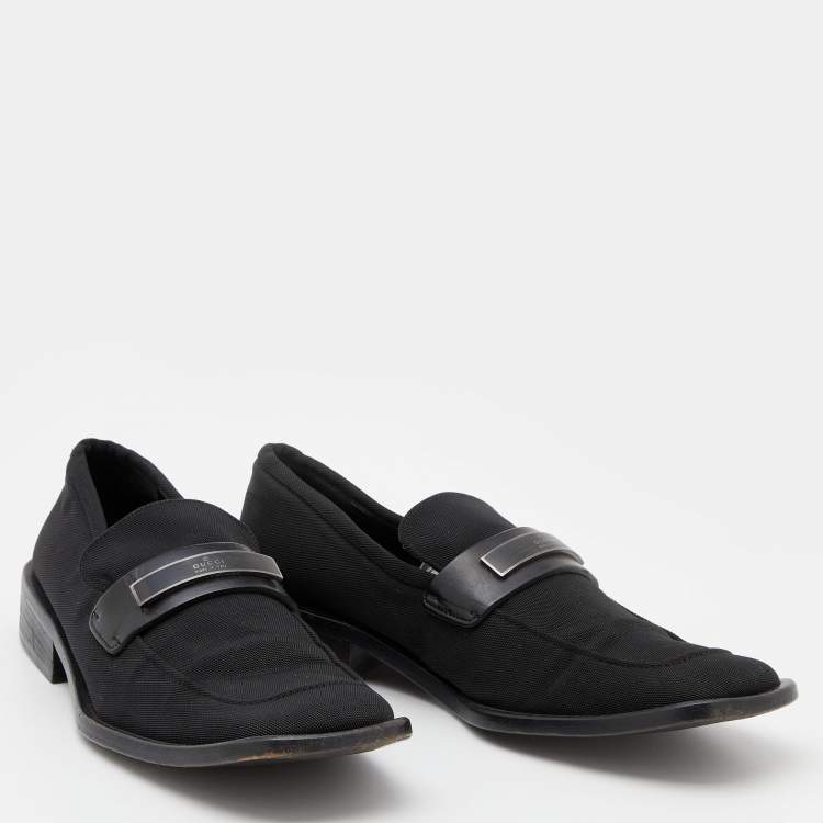 مملوكة مسبقًا Gucci Black Canvas Slip On Loafers Size 37.5