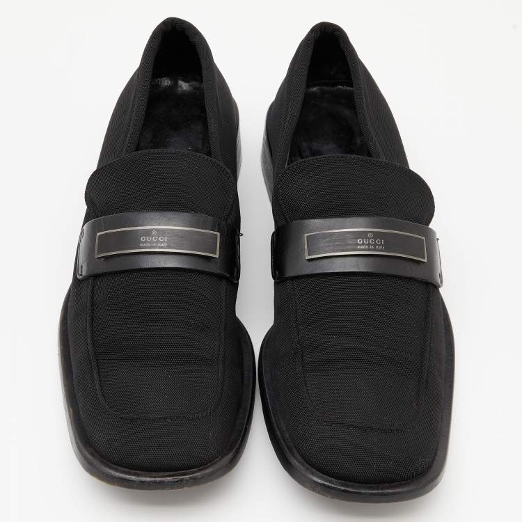 مملوكة مسبقًا Gucci Black Canvas Slip On Loafers Size 37.5