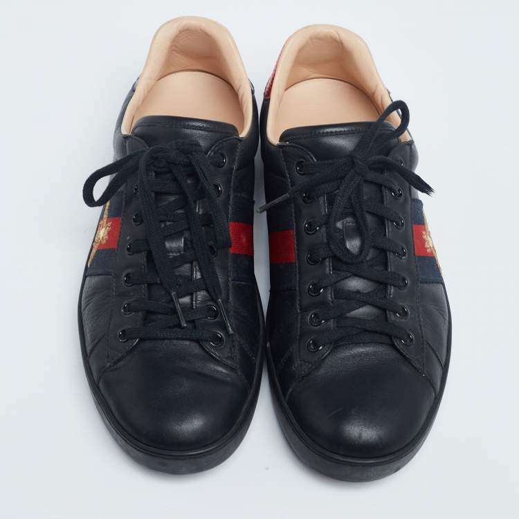 Pre Owned Gucci Black Leather And Python Embossed  Ace Sneakers Size 43.5