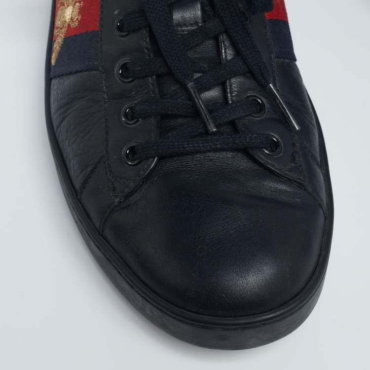Pre Owned Gucci Black Leather And Python Embossed  Ace Sneakers Size 43.5