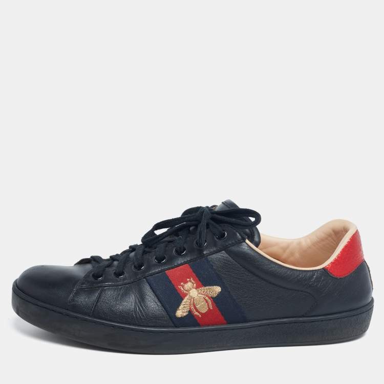 Pre Owned Gucci Black Leather And Python Embossed  Ace Sneakers Size 43.5