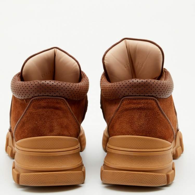 Pre Owned Gucci Brown GG Canvas And Suede Flashtrek Low Top Sneakers Size 44