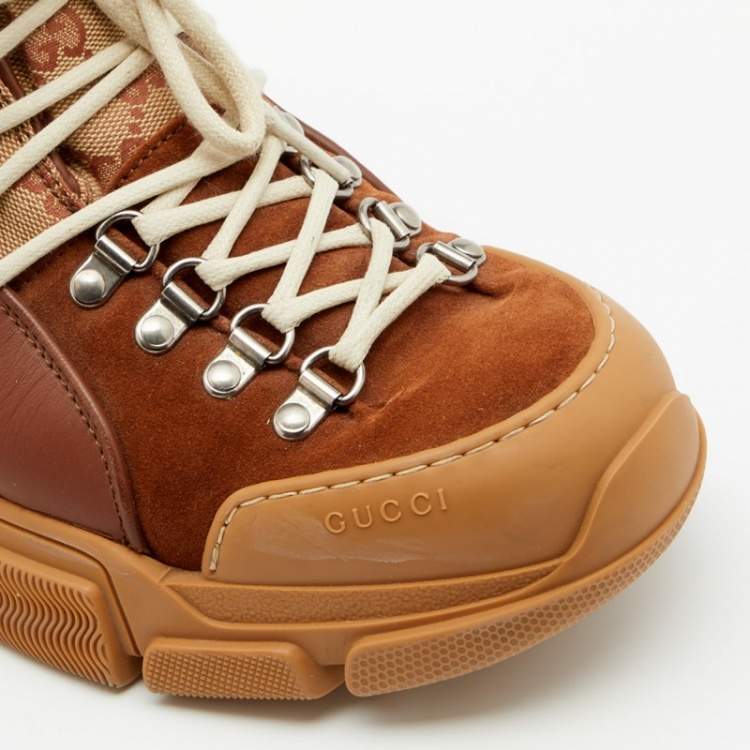 Pre Owned Gucci Brown GG Canvas And Suede Flashtrek Low Top Sneakers Size 44