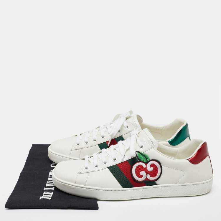 Pre Owned Gucci White Leather Web Ace  Low Top  Sneakers Size 42