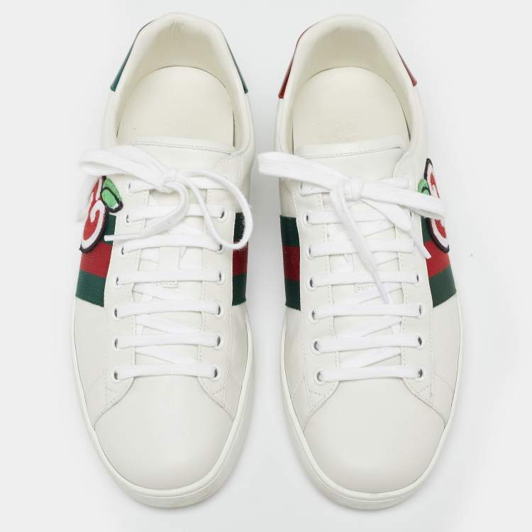Pre Owned Gucci White Leather Web Ace  Low Top  Sneakers Size 42
