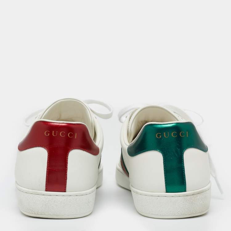 Pre Owned Gucci White Leather Web Ace  Low Top  Sneakers Size 42