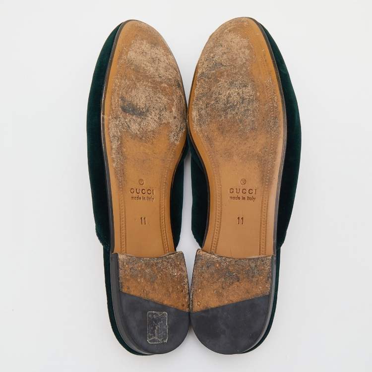 Pre Owned Gucci Green Velvet Princetown Horsebit Mule Sandals Size 45