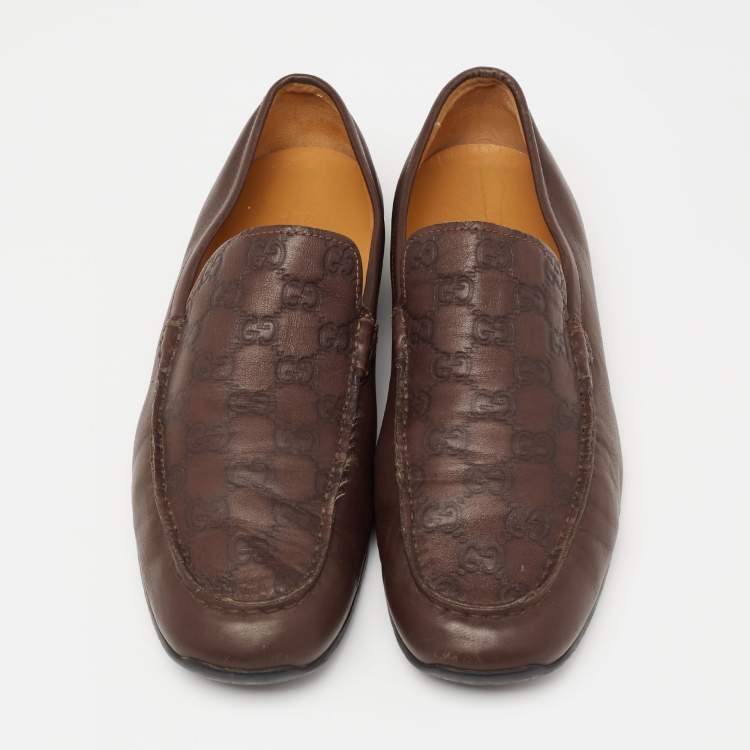 Pre Owned Gucci Brown Guccissima Leather GG Slip On Loafers Size 43.5