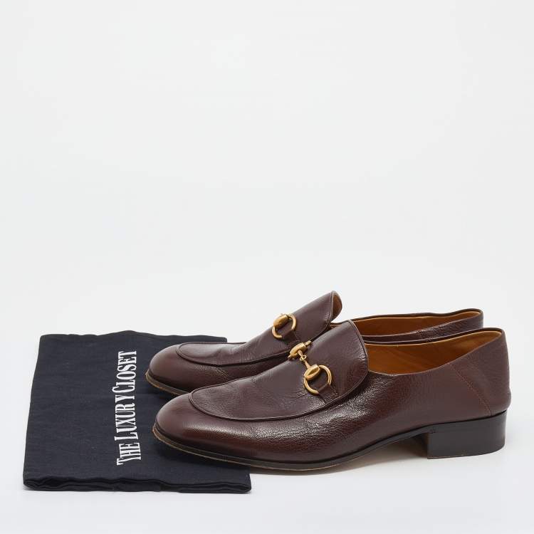 Pre Owned Gucci Brown Leather Jordaan Horsebit Slip On Loafers Size 41