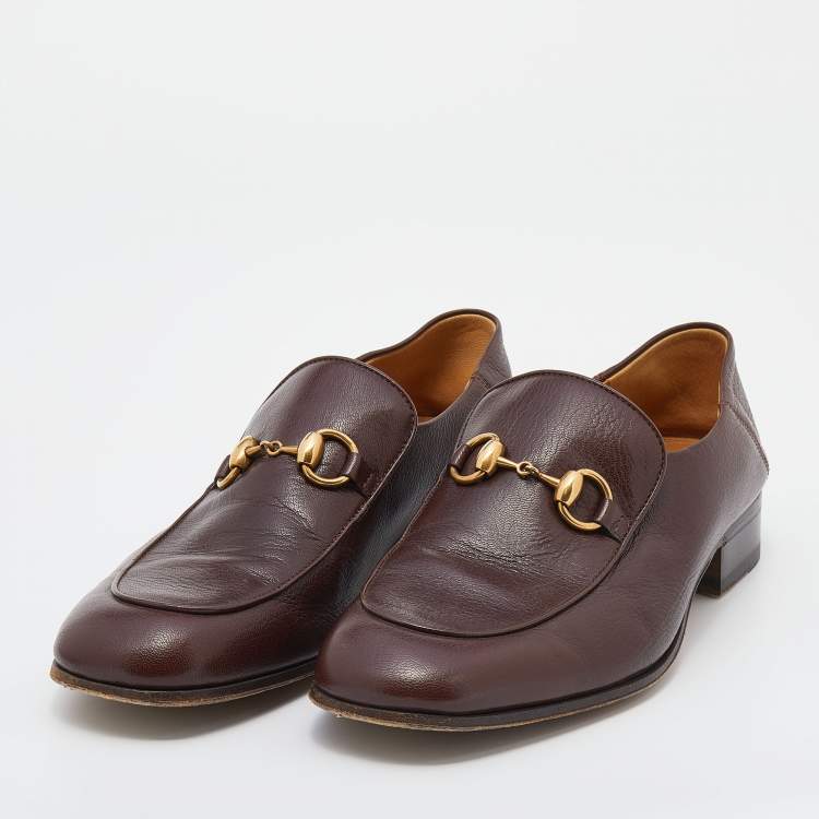 Pre Owned Gucci Brown Leather Jordaan Horsebit Slip On Loafers Size 41