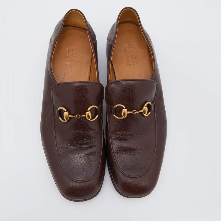 Pre Owned Gucci Brown Leather Jordaan Horsebit Slip On Loafers Size 41