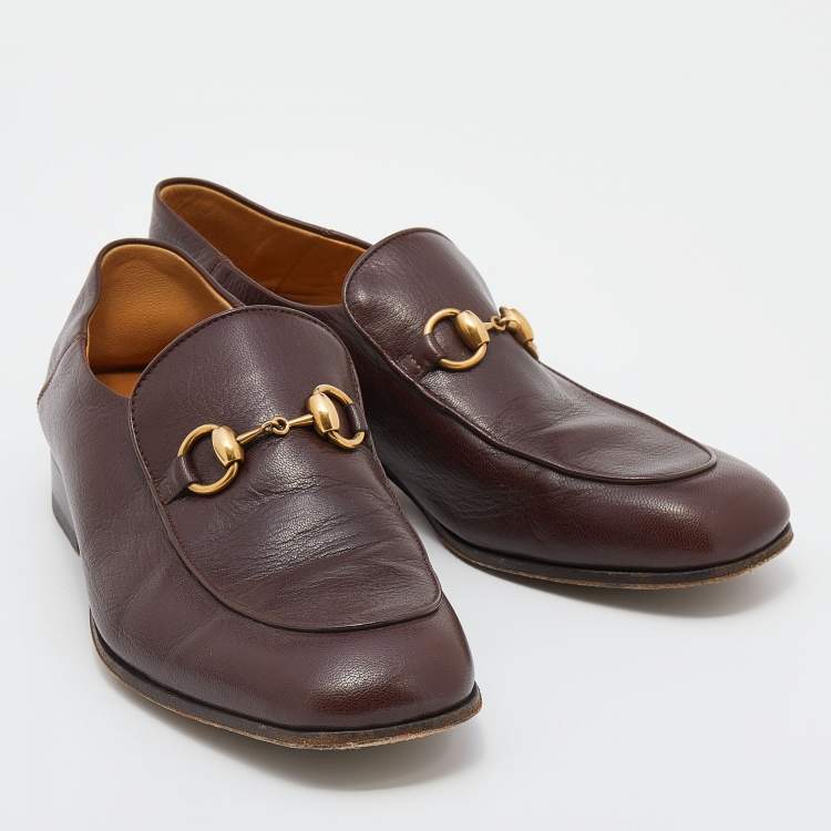 Pre Owned Gucci Brown Leather Jordaan Horsebit Slip On Loafers Size 41