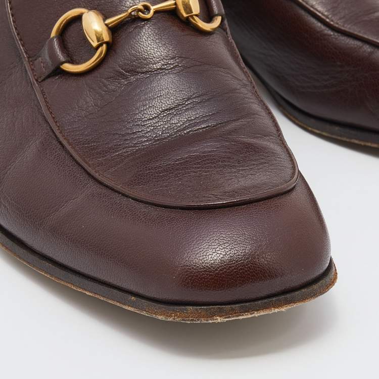 Pre Owned Gucci Brown Leather Jordaan Horsebit Slip On Loafers Size 41