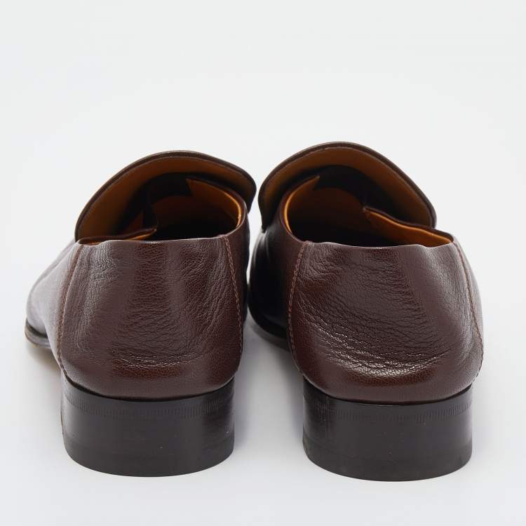 Pre Owned Gucci Brown Leather Jordaan Horsebit Slip On Loafers Size 41