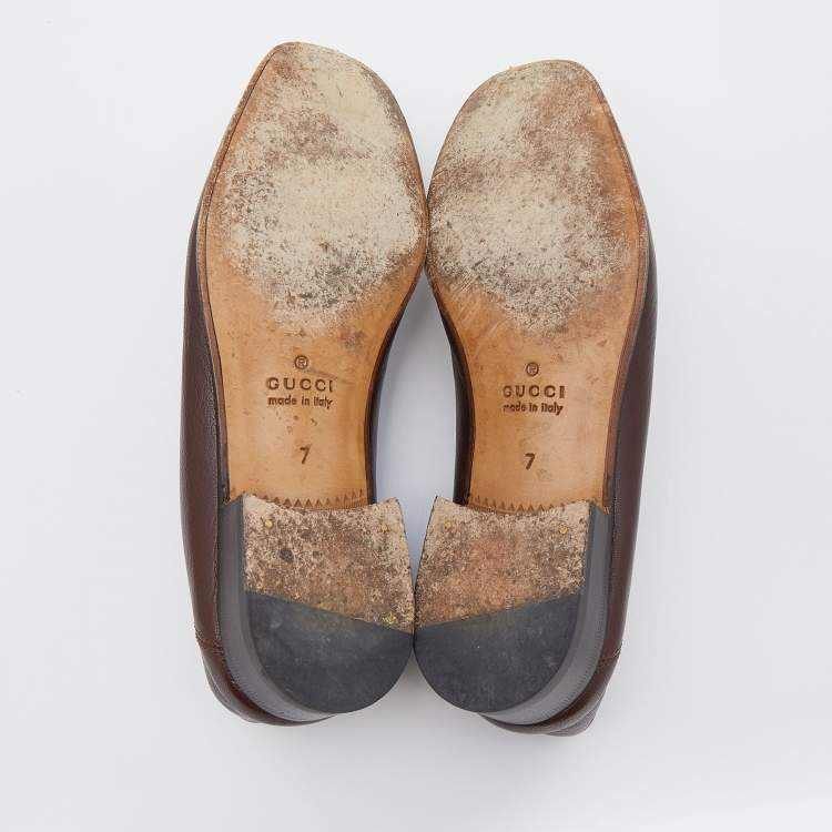 Pre Owned Gucci Brown Leather Jordaan Horsebit Slip On Loafers Size 41